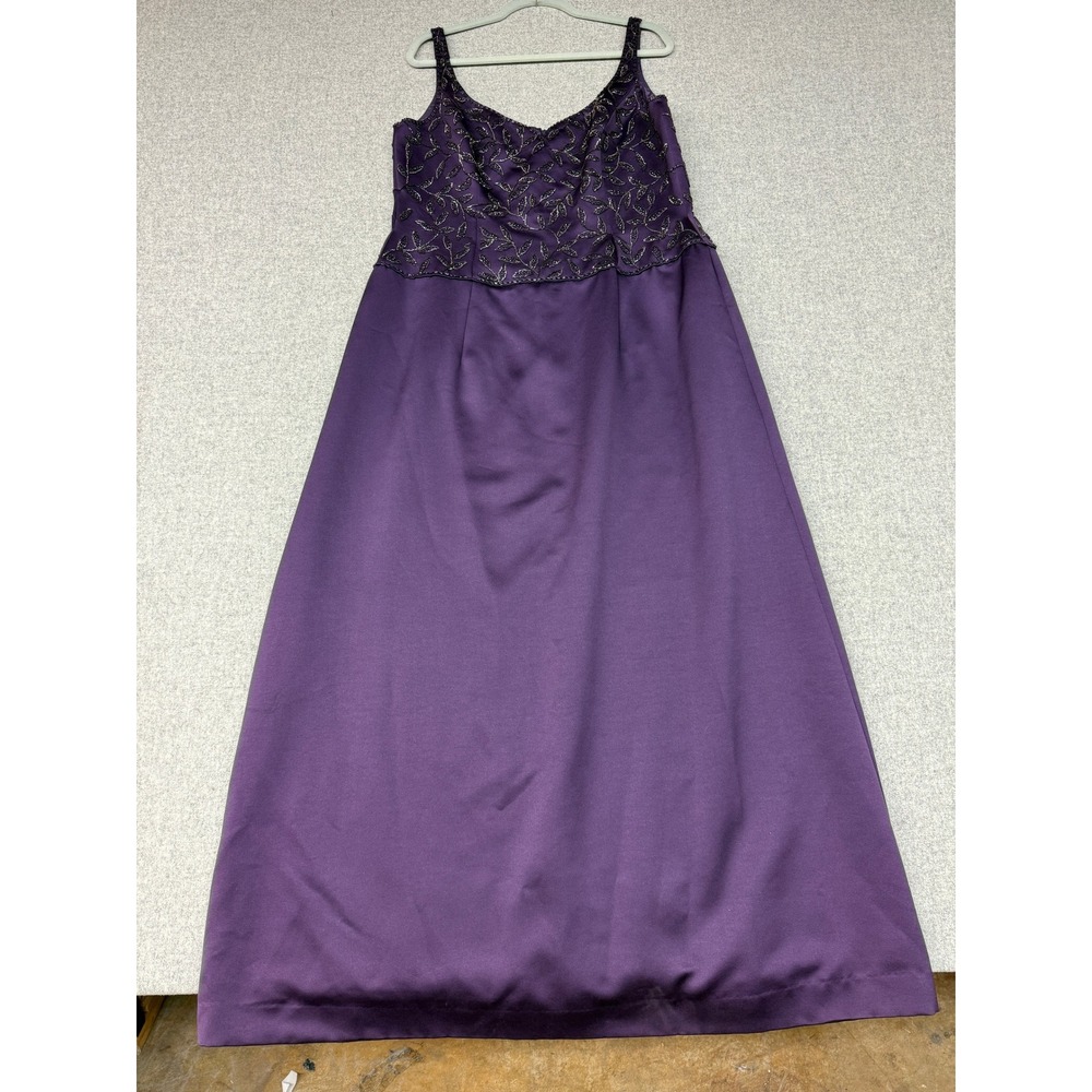 Black Tie Oleg Cassini Evening Gown Dress 14 Purple Beaded Formal Sleeveless Max